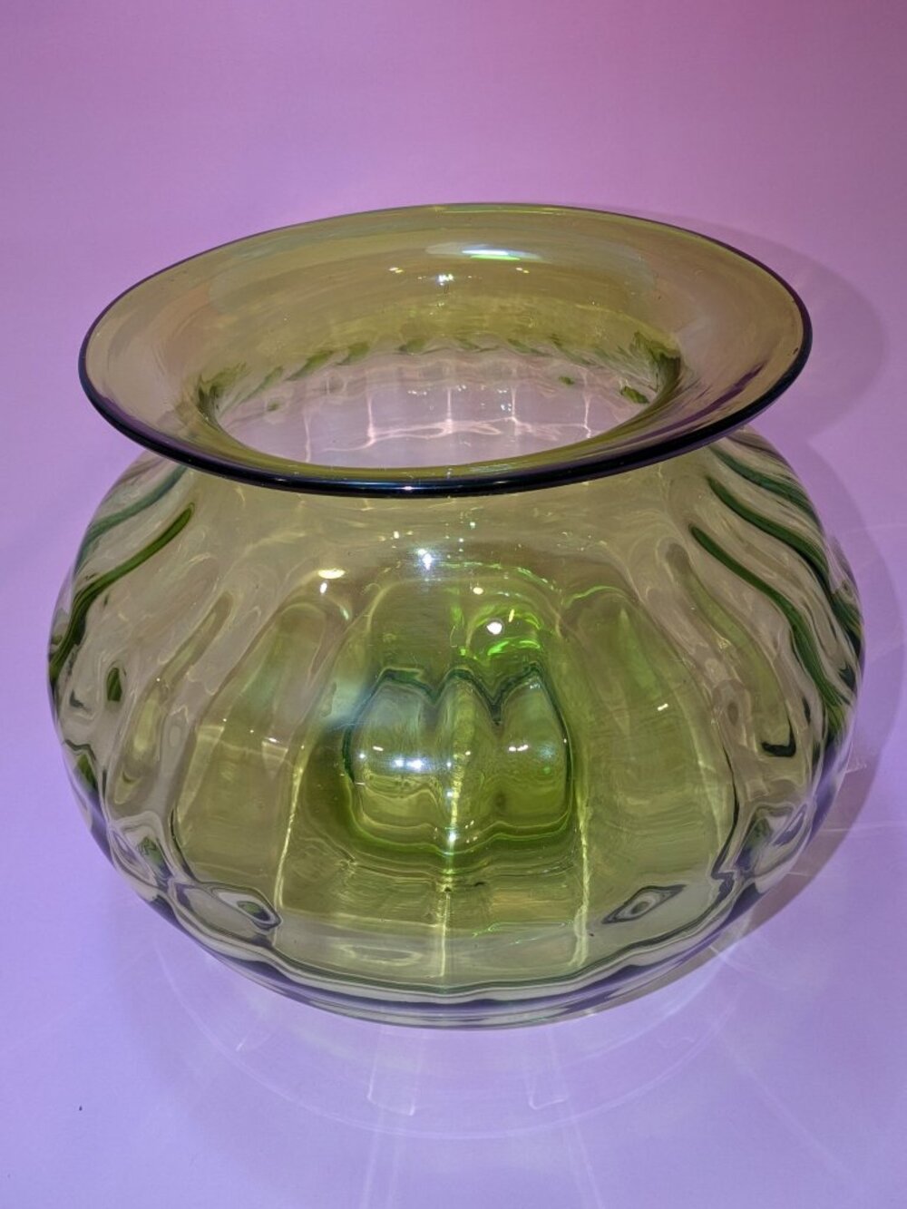 MCM Green Glass Vase Optic Swirl Flared Rim